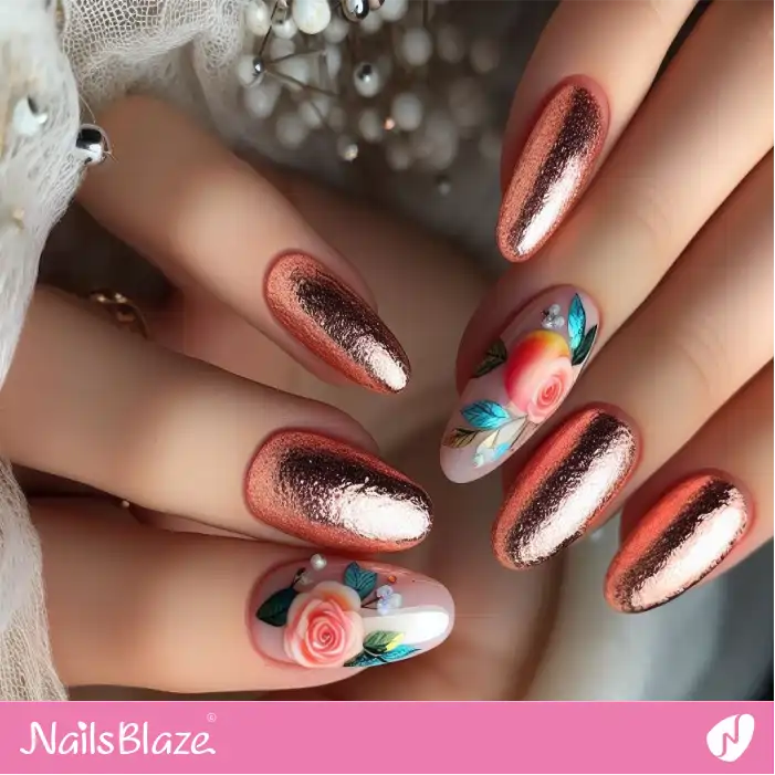 Peach Fuzz Foil Nails and Flowers | Color of the Year 2024 - NB1749